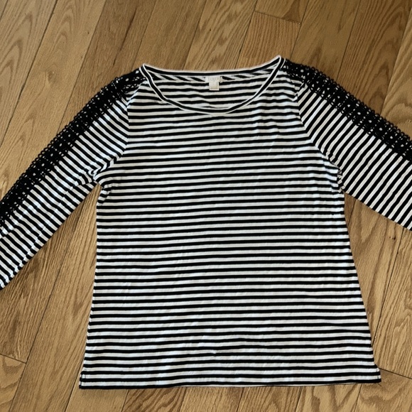J. Crew Striped Top with Lace Design Sleeves EUC - Picture 8 of 8